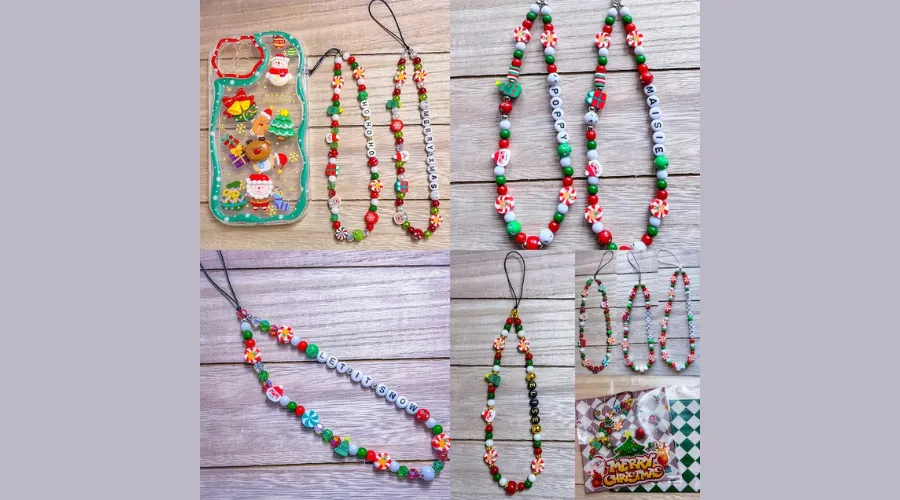 Personalized Christmas Beaded Phone Charm