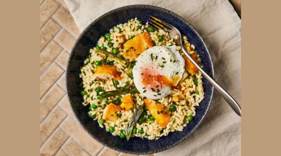 Smoked Basa & Pea Risotto With Poached Egg