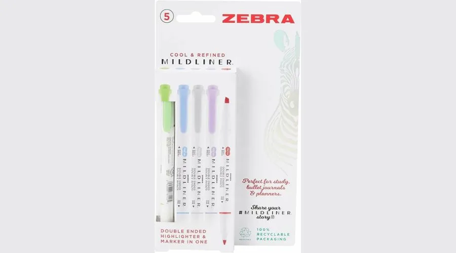 Zebra Mildliner Twin Tip Highlighters Cool and Refined Colours (Pack of 5)