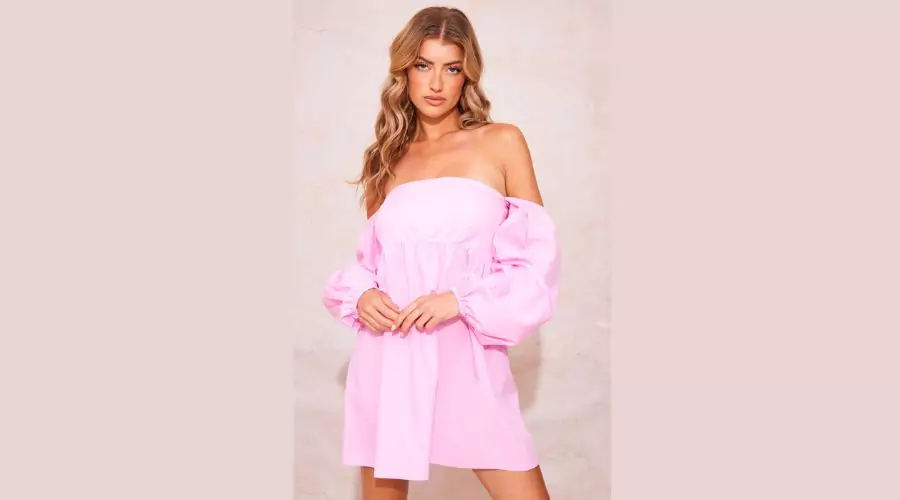 Candy Pink Cotton Bardot Smock Dress