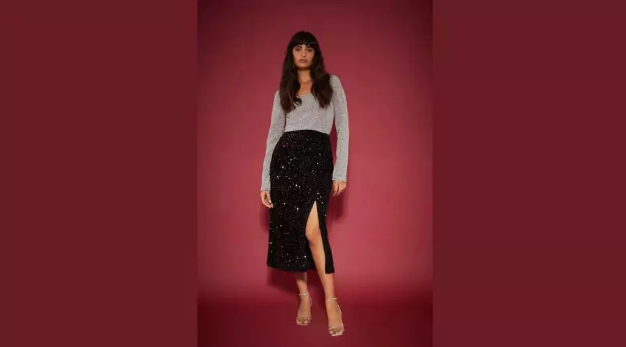 DOROTHY PERKINS Velvet Sequin Midi Skirt 