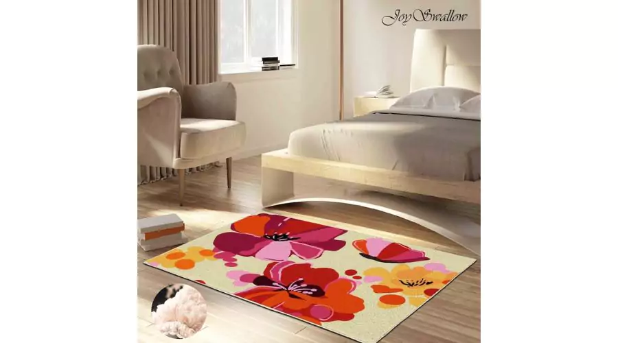 Red Anemone Flower Tufted Rug