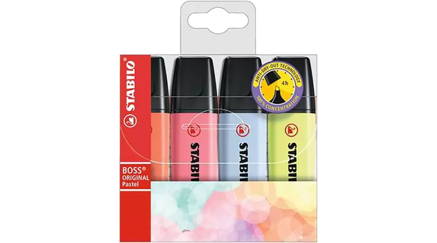 Stabilo Boss Original Pastel Highlighter Pens (Pack of 4)
