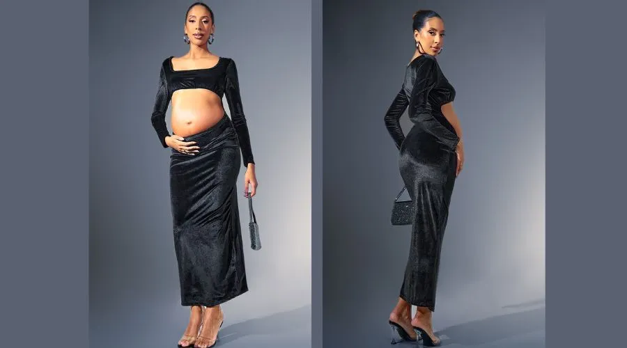 Maternity Black Velvet Cut Out Maxi Dress