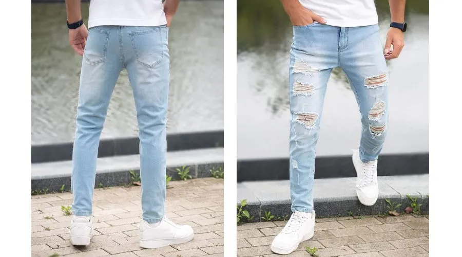 Manfinity LEGND Men Ripped Frayed Slant Pocket Skinny Jeans
