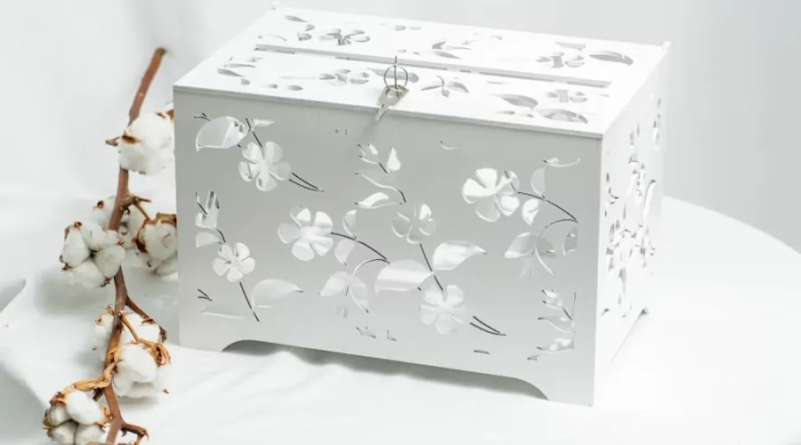 White Rustic Wedding Card Box with Flower Design
