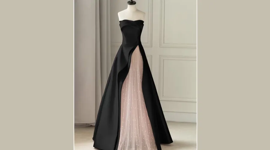 Black Pink Sleeveless Glitter Prom Dress