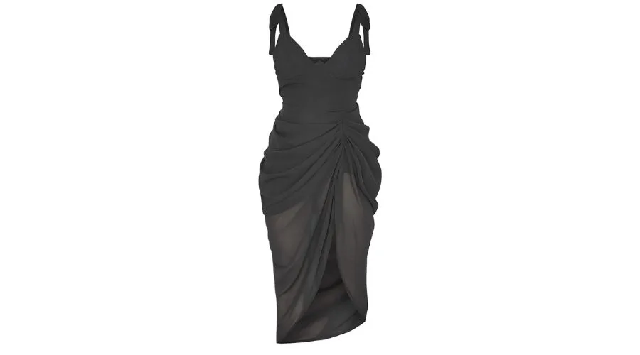 Black Underwire Detail Draped Midi Dress