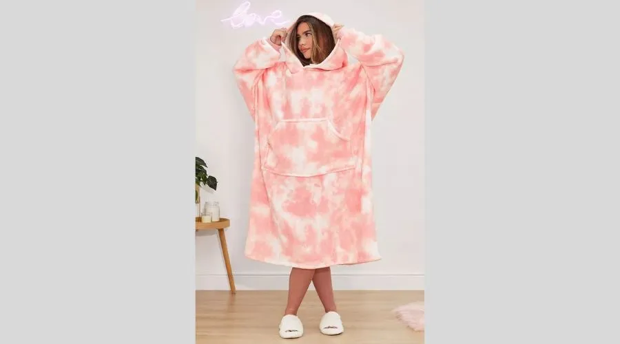 Extra Long Tie-Dye Print Fleece Hoodie Blanket