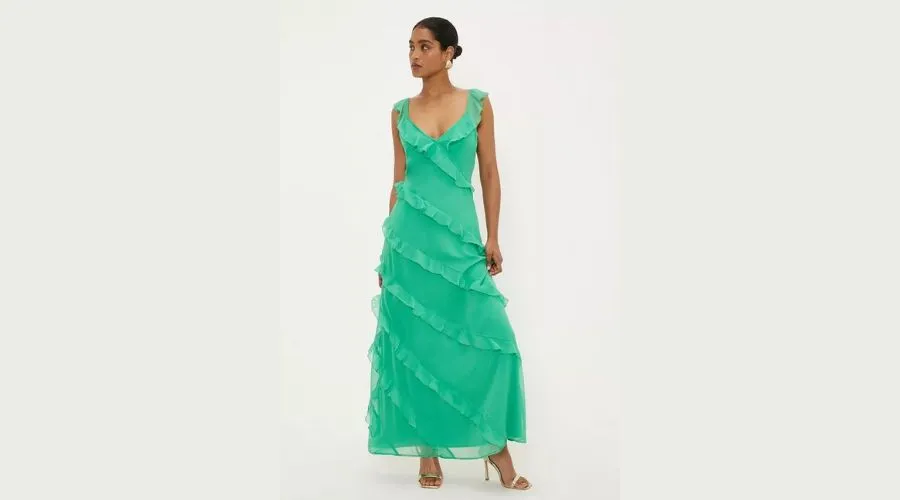 Green Strappy Ruffle Maxi Dress