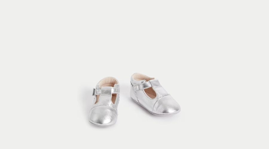 Baby Leather Metallic T-Bar Pram Shoes (0-18 Mths)
