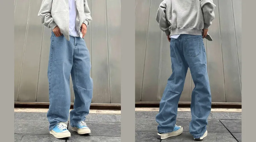 Men's Retro Workwear Style Loose-fit Straight Leg Jeans High Street Fashion Wide-leg Denim Pants