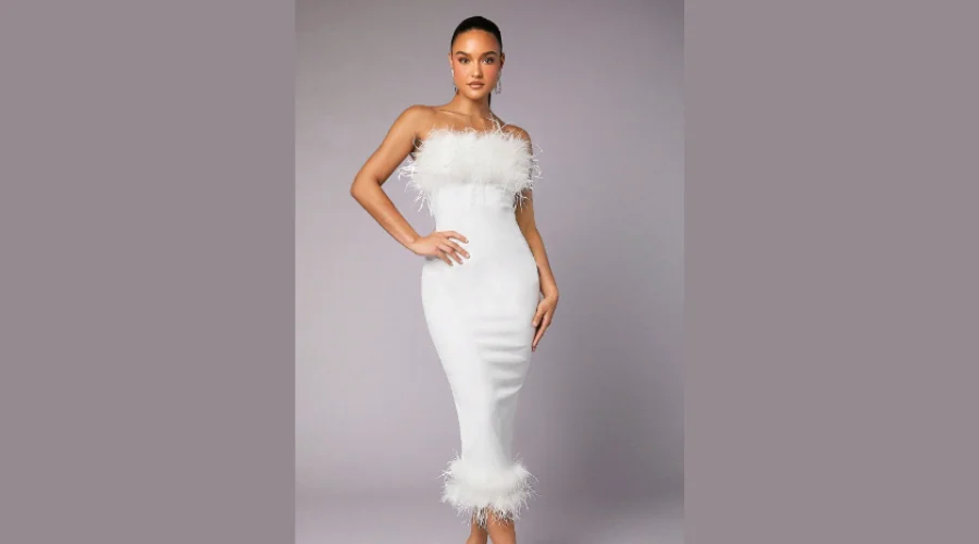 SHEIN Off Shoulder White Bandage Elegant Women Dress