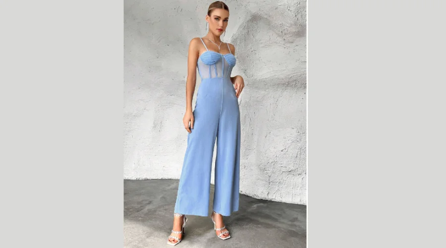 SHEIN Privé Contrast Mesh Cami Jumpsuit
