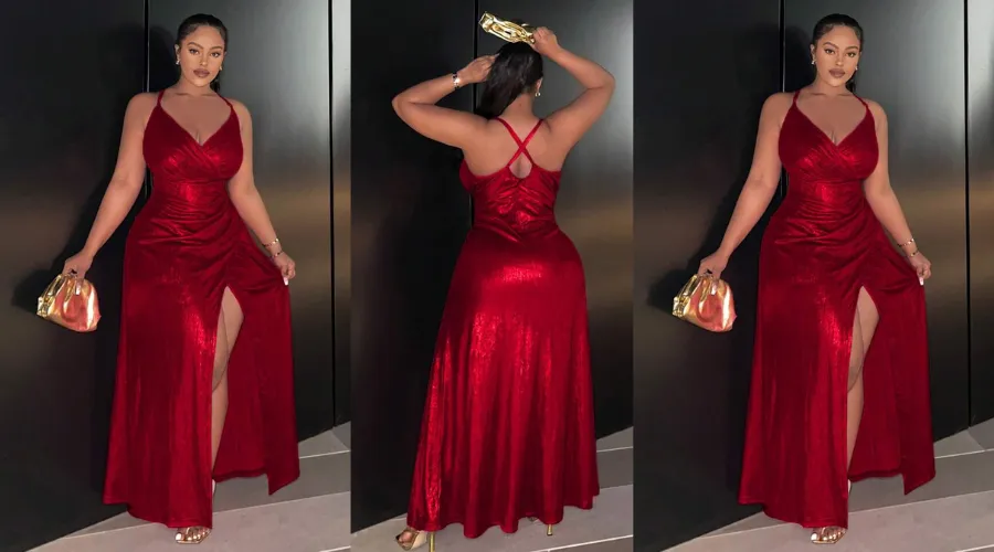 SHEIN Slayr Plus Size Women's High Split Spaghetti Strap Dress