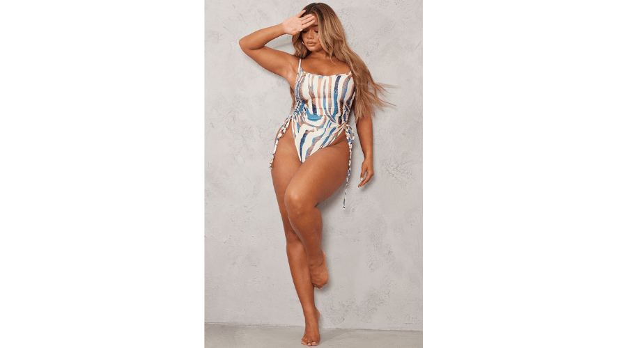 Shape Stone Animal Print Ruched Side High Rise Swimsuit