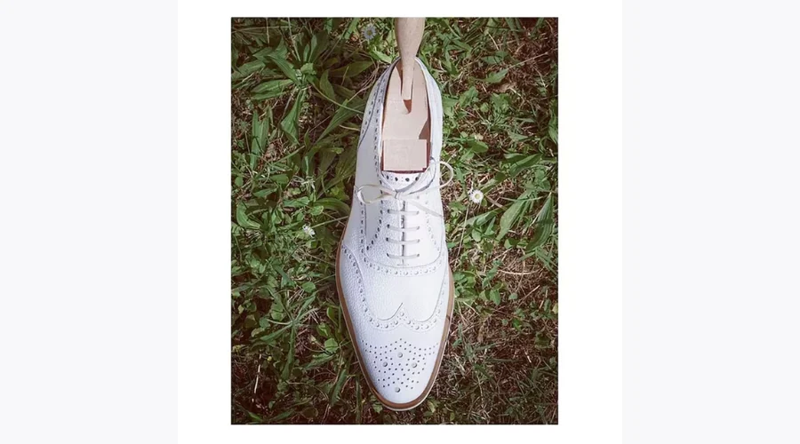 White Calf Leather Men’s Handmade Wingtip Brogue Shoes