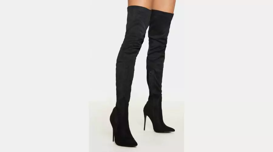 Emmi Black Faux Suede Extreme Thigh High Boots