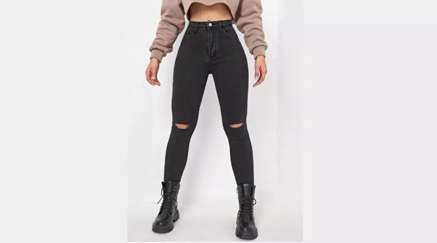 SHEIN EZwear High Waisted Ripped Skinny Jeans