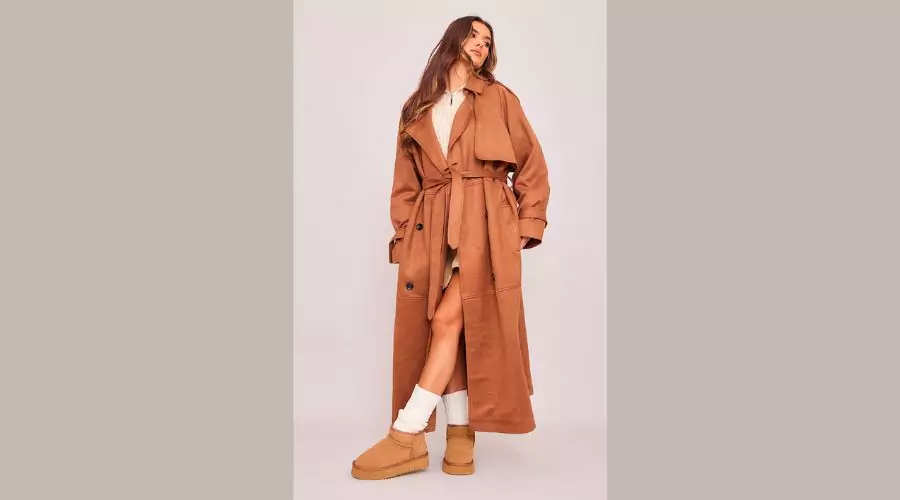Tan Faux Suede Trench Coat - £31.00 (40% OFF)