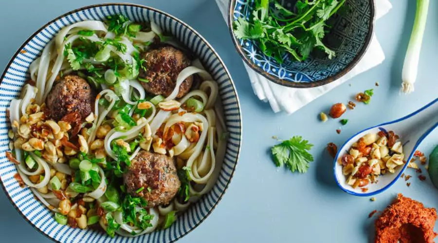 Thai Beef Meatballs With Rice Noodles