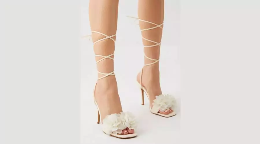 Trailing Floral Spaghetti Ankle Strap Heeled Sandals