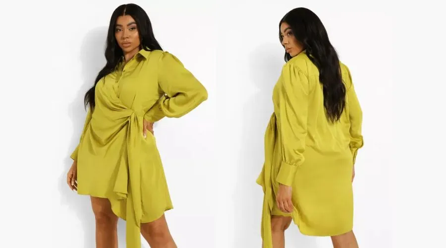 Plus Statement Draped Satin Shirt Dress