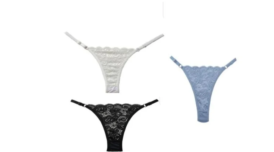 3 PieceSet Sexy Low Rise T-back Thongs with Bow Tie and Lace for Women
