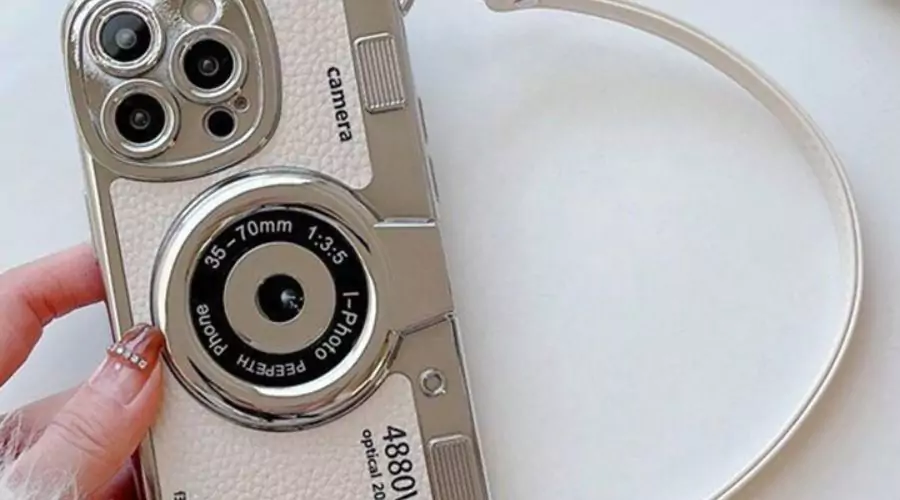 3d Plating Vintage Camera Strap Phone Case For Apple iPhone 15 