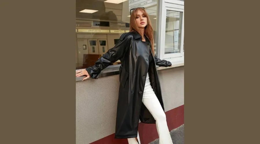 Apperloth A Raglan Sleeve Belted Longline Patent Leather Trench Fall Coat
