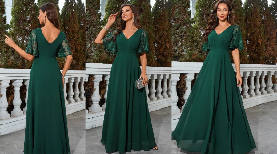 Butterfly sleeve contrast lace ball gown