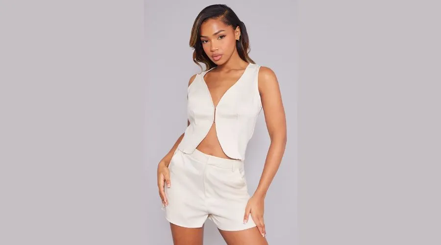 Cream Linen Look Tailored High Waisted Shorts