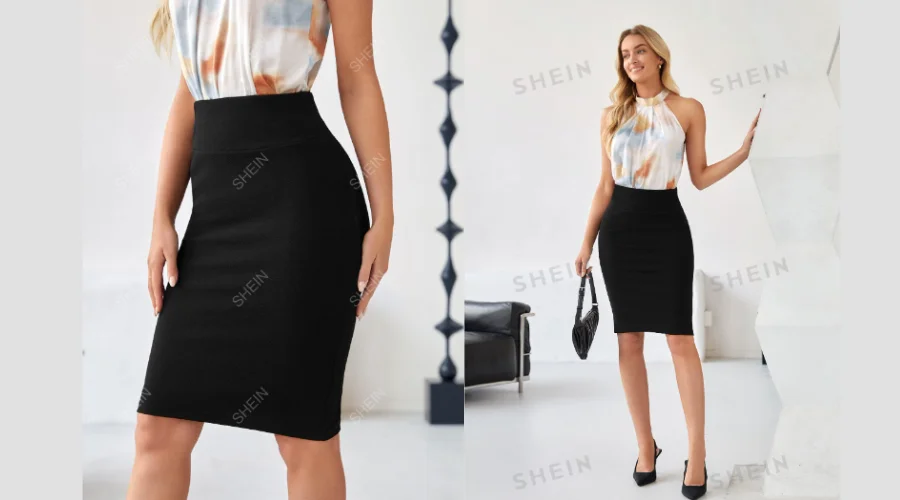 EMERY ROSE Solid Wide Waist Pencil Skirt