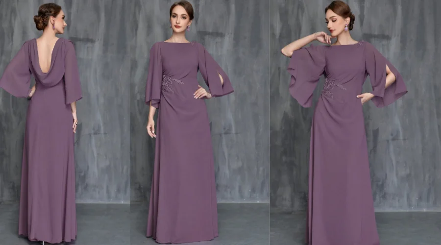 Formal Chiffon Dress With Draped Applications On The Back For Women