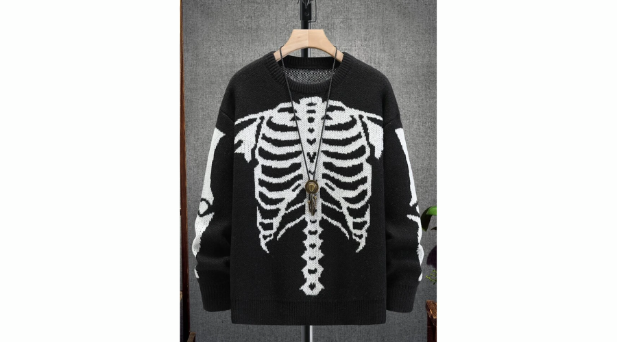 Manfinity Emrg Men’s Sweater With Halloween Skeleton Pattern, Drop Shoulder