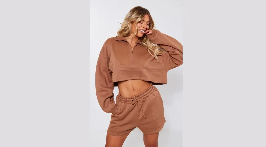 Mocha Oversized Pocket Detail Runner Shorts