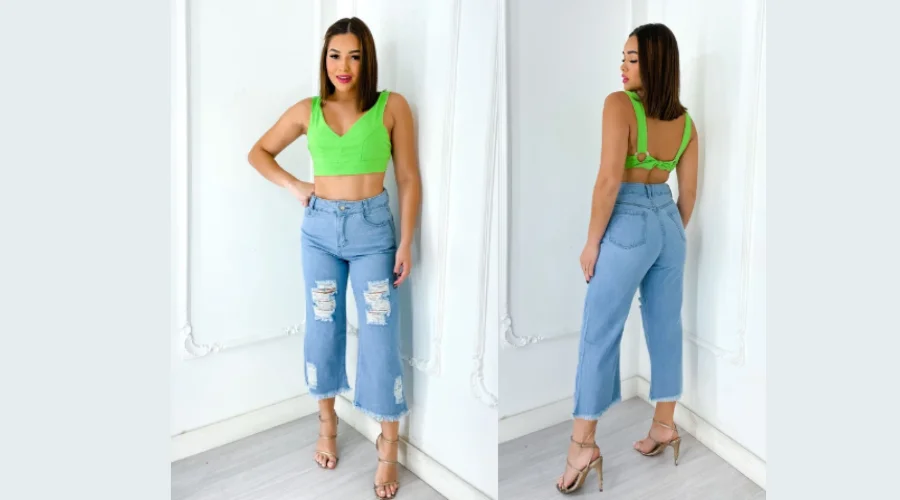 RD_modas Women's Wide Leg Jeans Pantalone High Waist Fabric 180