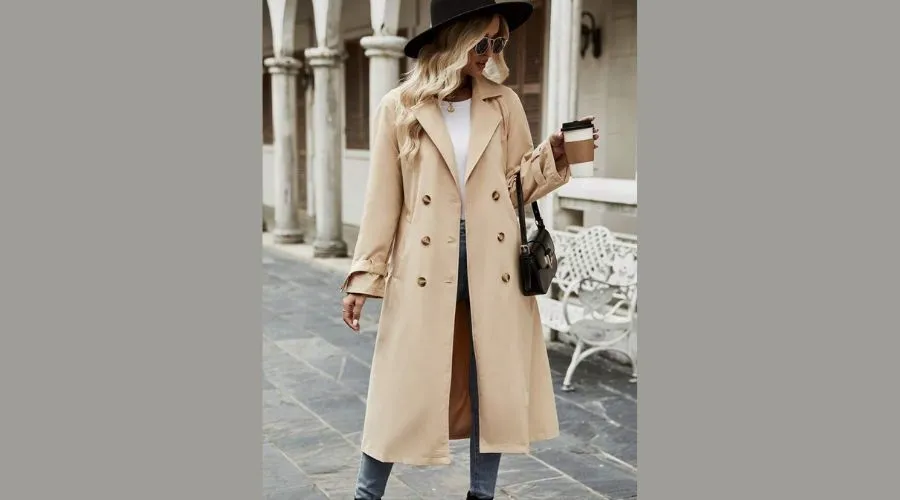SHEIN Essnce Lapel Neck Double Breasted Belted Trench Coat