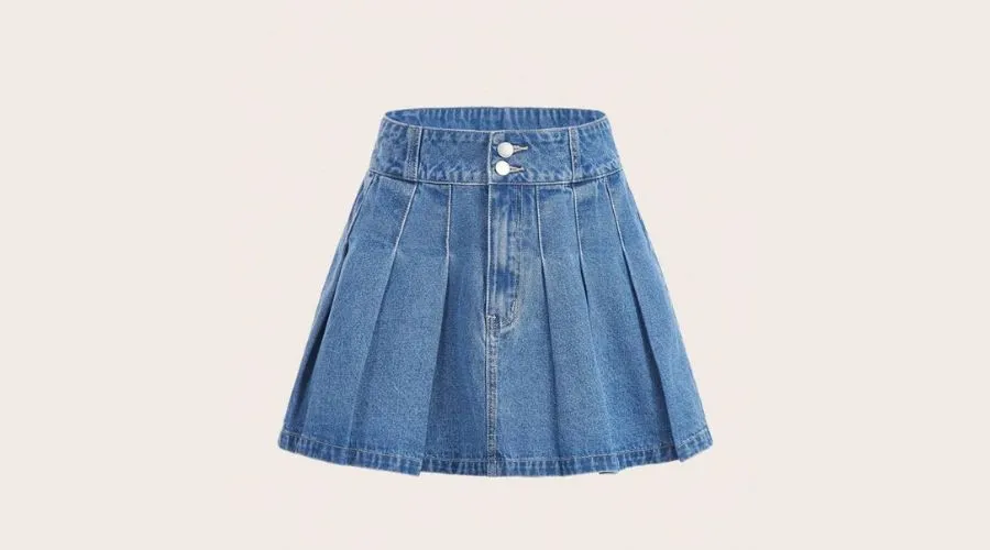 SHEIN MOD Solid Color Pleated Denim Mini Skirt