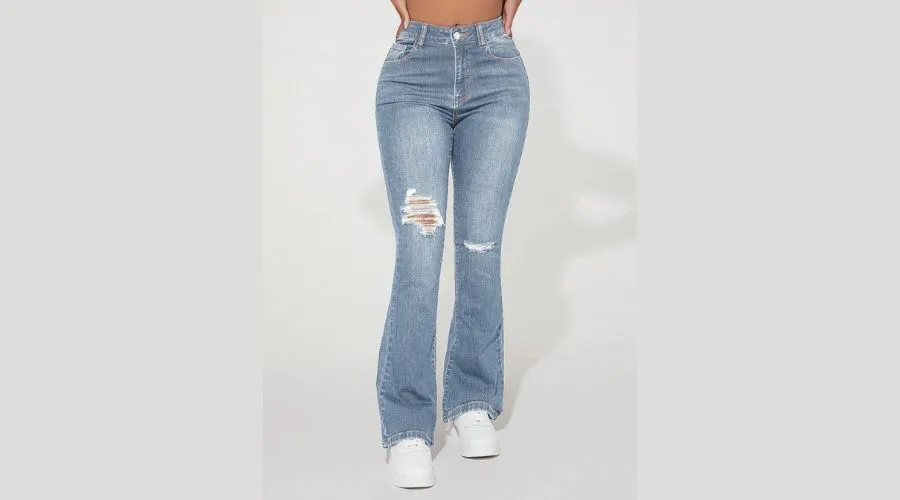 SHEIN PETITE Washed Flare Jeans 