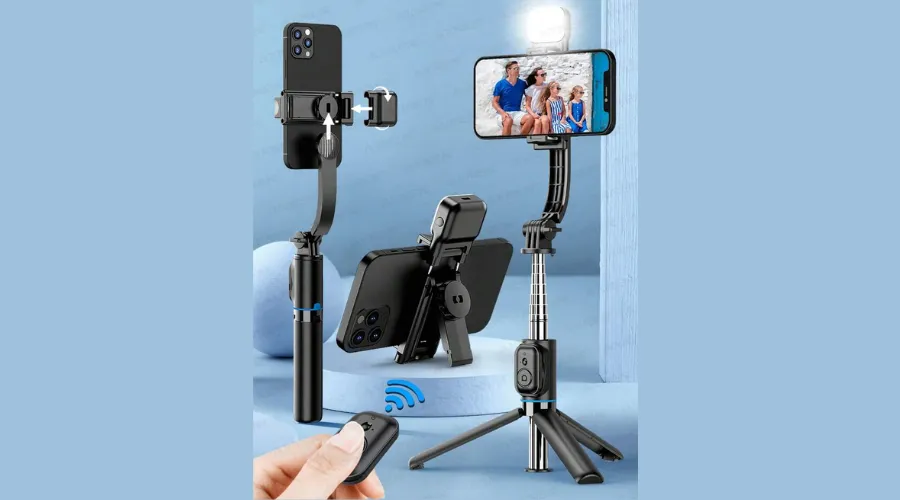 Selfie Stick Tripod with LED Light, Detachable Phone Holder with Wireless Remote Control
