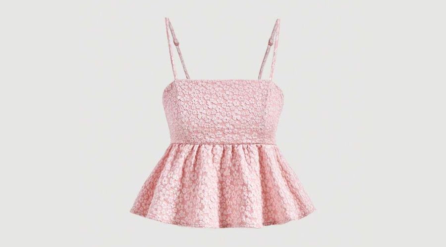 SHEIN MOD Floral Jacquard Peplum Cami Top