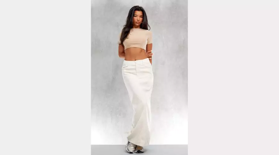 Cream Soft Twill Blend Split Back Maxi Skirt