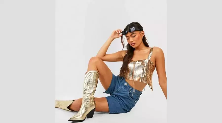 Metallic Knee High Western Cowboy Boots
