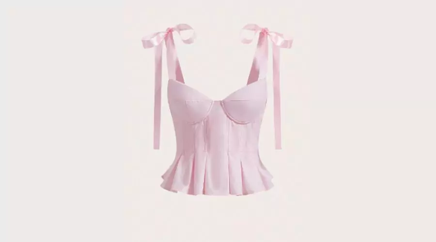 SHEIN MOD Solid Tie Shoulder Peplum Bustier Cami Top