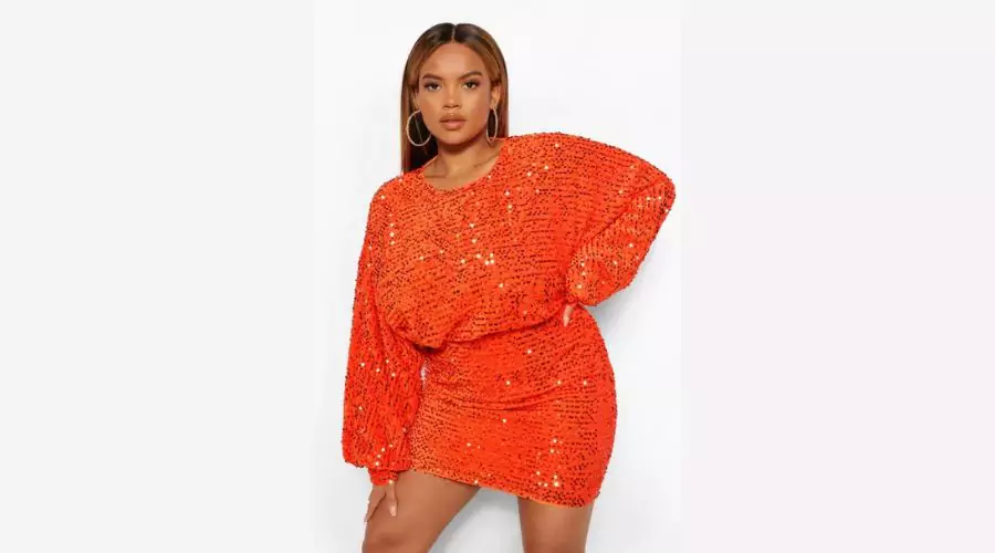 Plus Oversized Blouson Sleeve Sequin Mini Dress