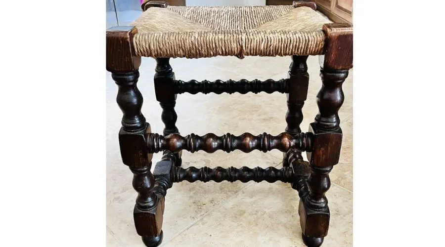 English Oak Wood Carved Jointed Turned Stool