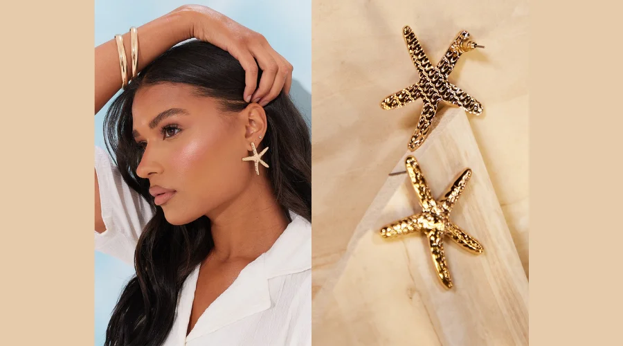 Gold Oversized Starfish Statement earrings