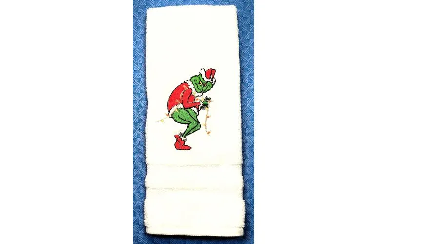 Grinch Stealing Christmas Lights Embroidered Hand Towels