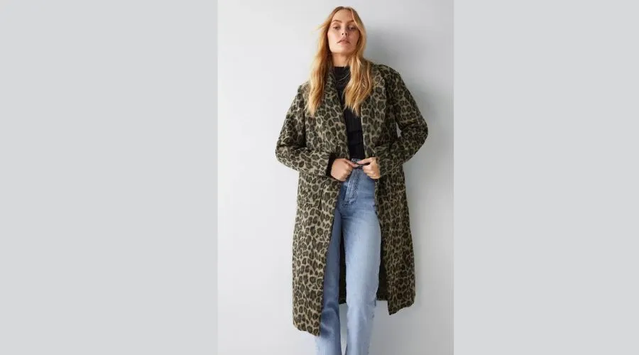 Warehouse Leopard Print Wool Look Coat